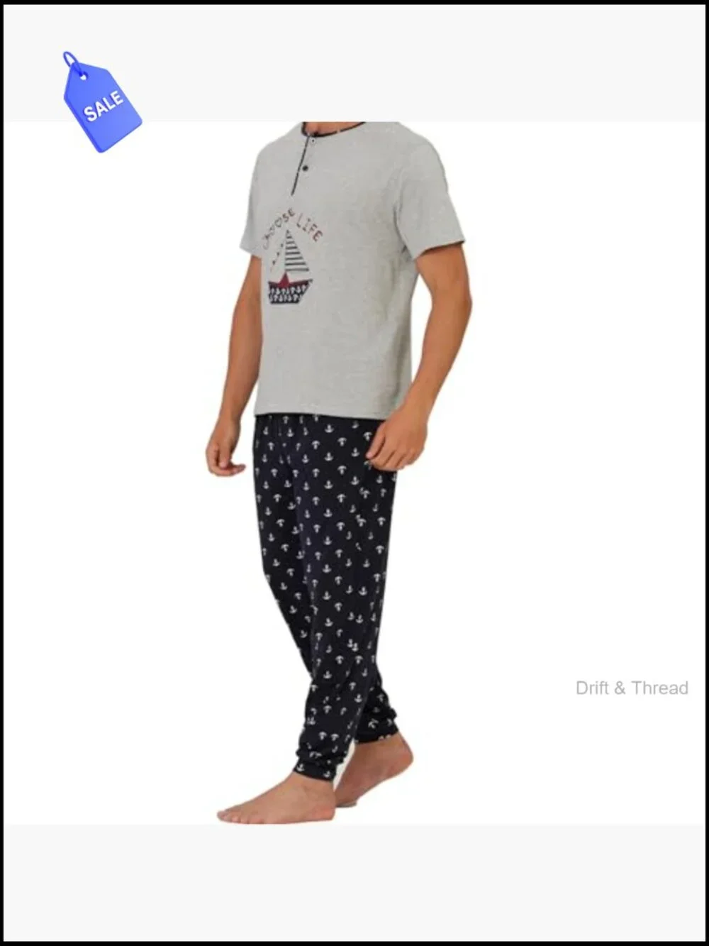 Men's Soft Cotton Pajama Set - Short Sleeve Tee & Drawstring Pants Sleepwear